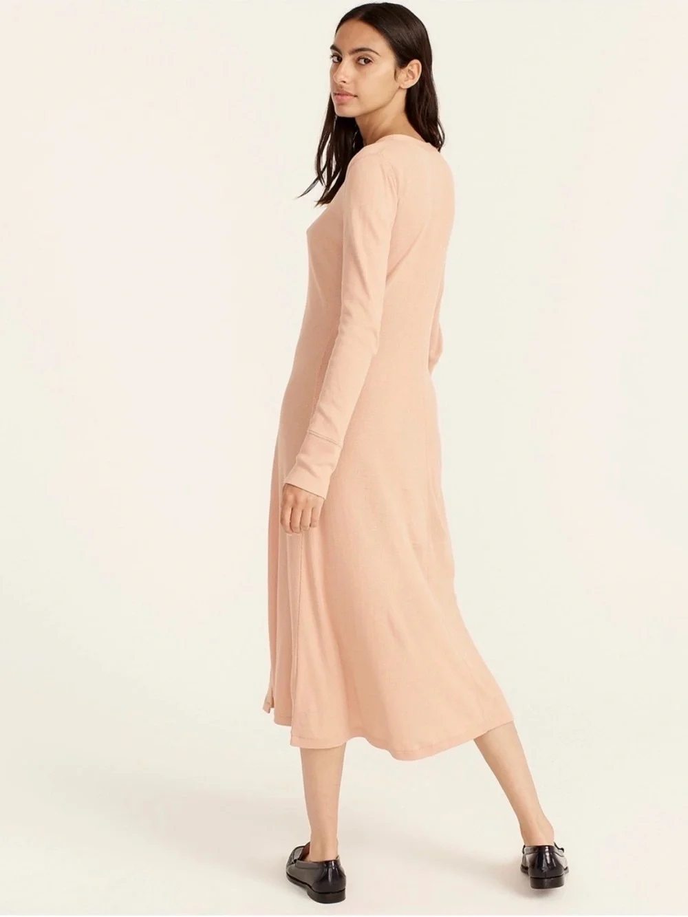 J crew Neutral Peach Ribbed button-front knit dress Long sleeves #423